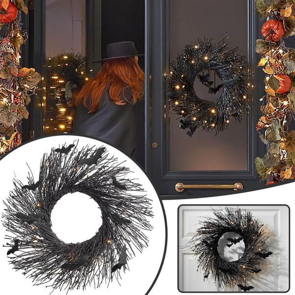 

decorative flowers & wreaths halloween decorations black bat loop decoration glowing hanging shining garlands outdoor garden door home