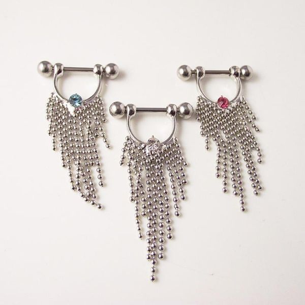 

other 1 piece punk rock love crystal nipple rings with shield body piercing jewelry long tassels bar ring women gift, Slivery;golden
