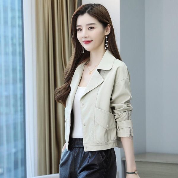 

women's leather & faux jacket spring autumn black slim cool lady pu woman basic single-breasted street aq888