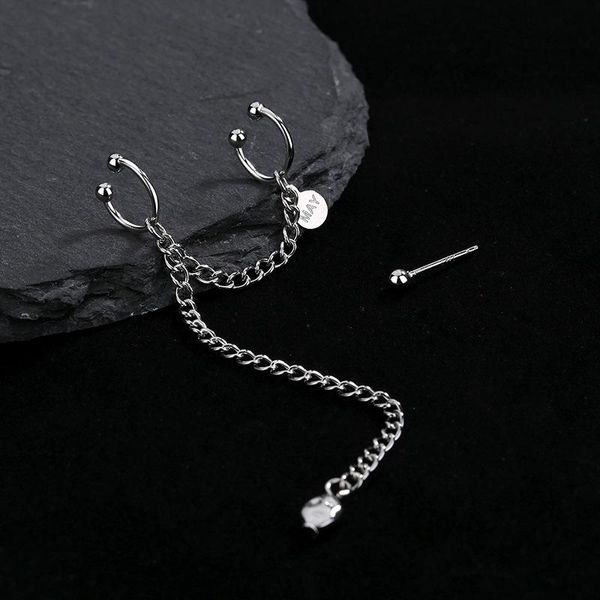 

dangle & chandelier a girl' two ways to wear round card earring long chain tassel ear buckle bone clip for women girl gift, Silver