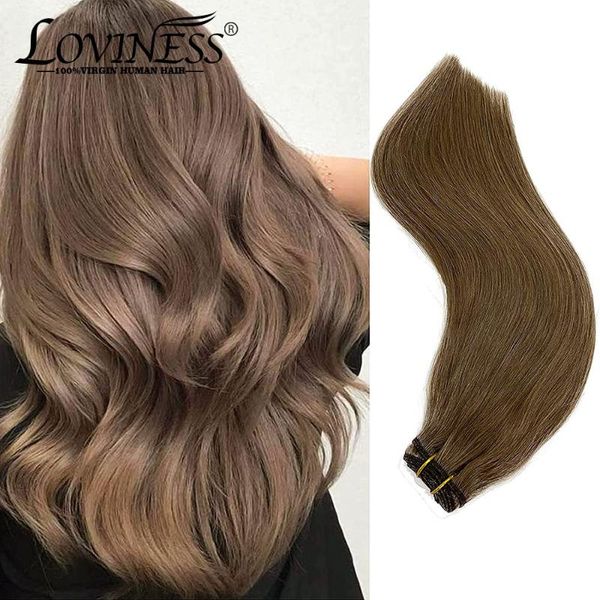 

human hair bulks ash brown straight remy real weft extensions sew in bundle hand tied double weave loviness, Black