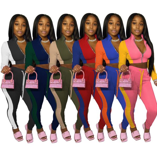 

tracksuits sports patchwork sweatsuit women's sets track crop pants set active tracksuit two piece fitness outfit matching, Gray