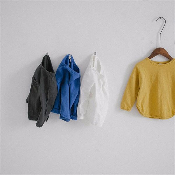 

spring and autumn children cotton long sleeve t shirts korean style loose casual baby boys shirt pure color tees, Blue