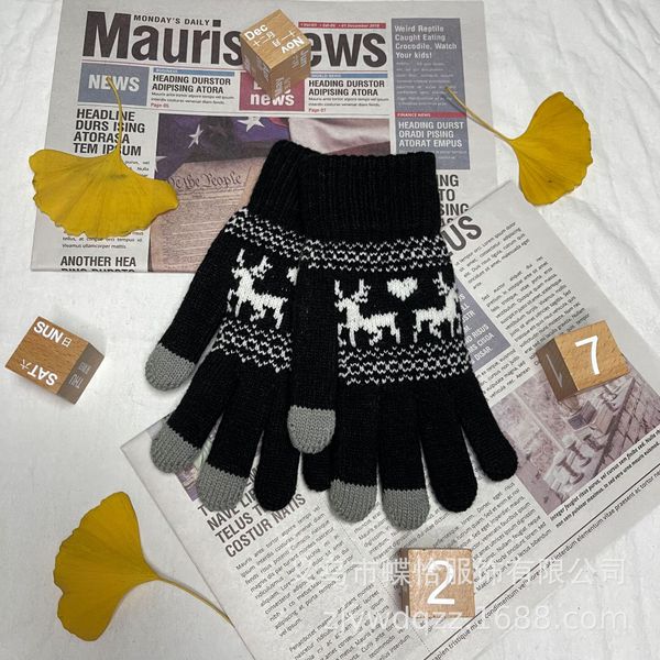 

winter new korean style deer knitted warm touch screen gloves with velvet thickened cold protection womens knitting gloves wholesale, Blue;gray