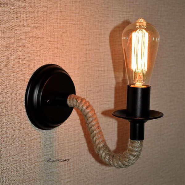

wall lamp vintage sconce lights handmake rope restaurant bar cafe shop decor industrial room e27 fixture