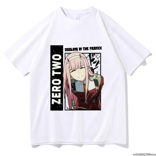 

men's t-shirts 2021 summer casual loose t shirt darling in the franxx men daily short sleeve tee zero two graphics t-shirt, White;black