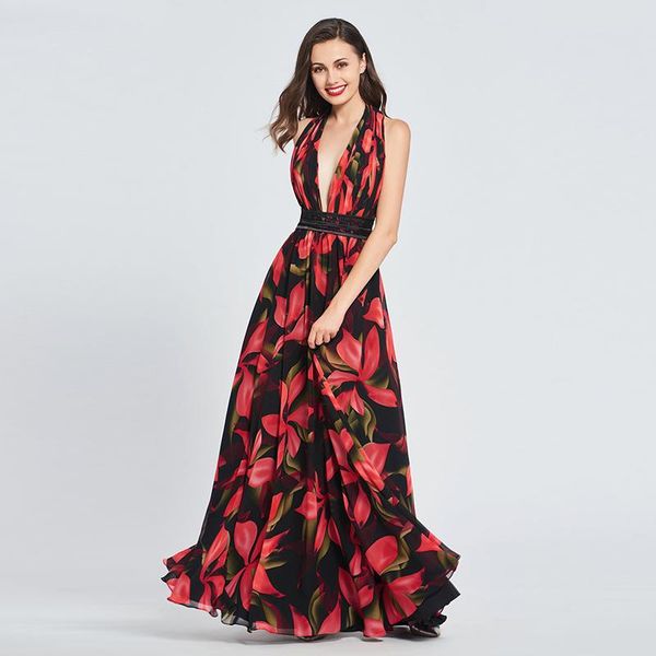 

party dresses tanpell halter prom print sleeveless floor length a line gown women evening long formal backless custom dress, White;black