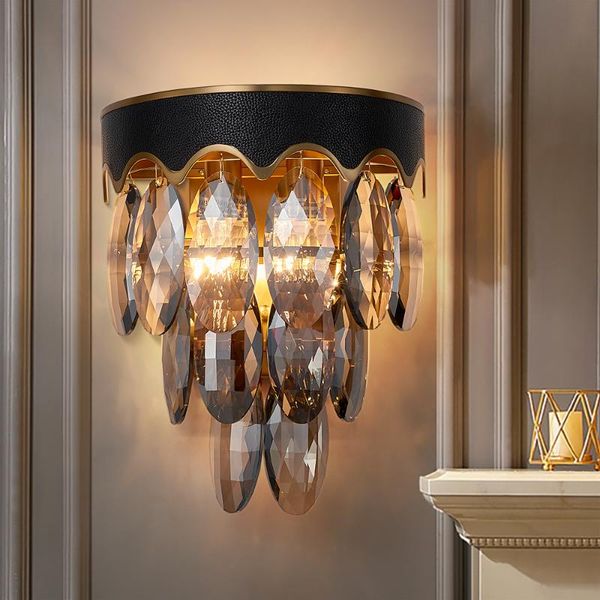 

modern wall lamp smoky gray crystal sconce for bedroom bedside creative design home decor light led indoor lighting fixture lamps