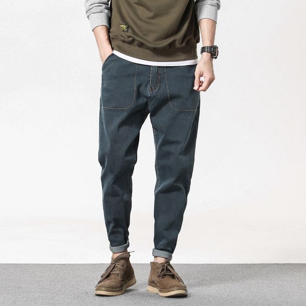 

2021 spring jeans korean youth large loose men's casual pants, Blue