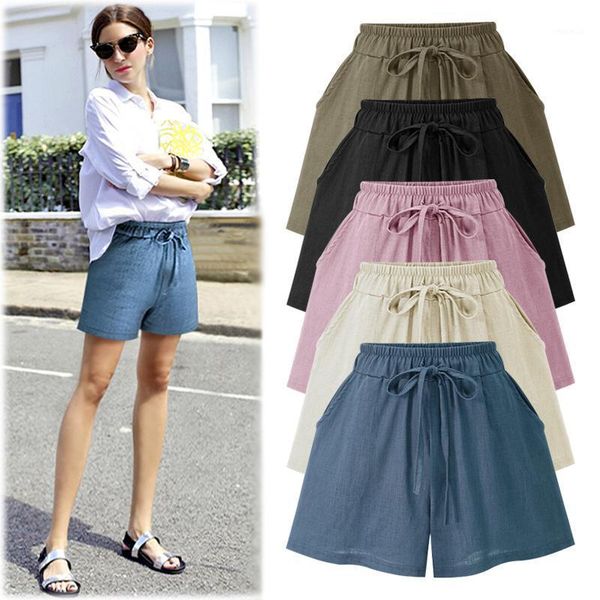 

summer shorts female plus large size high waist wide leg streetwear black cotton linen 5xl 6xl women 2021 women's, White;black
