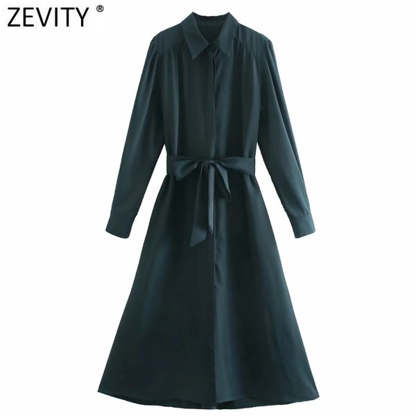 

zevity women turn down collar solid color breasted shirt dress chic female long sleeve bow sashes casual vestido ds4998 210419, Black;gray