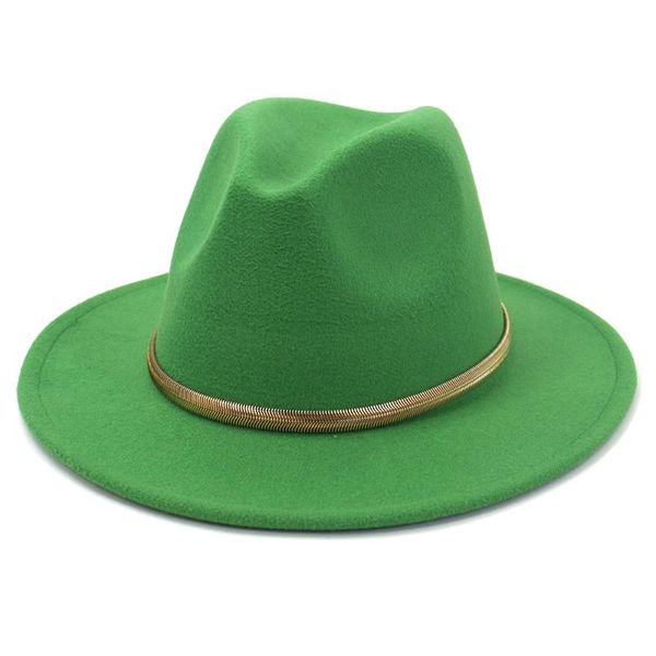 

wide brim hats solid turquoise green colors wool felt fedora with golden chain women men jazz party formal hat panama cap, Blue;gray