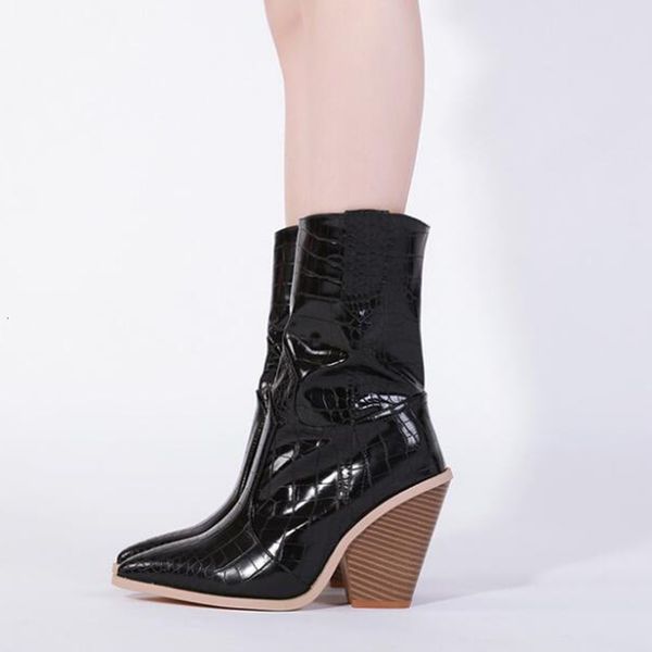 

boots fashion middle tube women thick with high-heeled pointed toe milk color winter woman botas mujer y816 olgj, Black