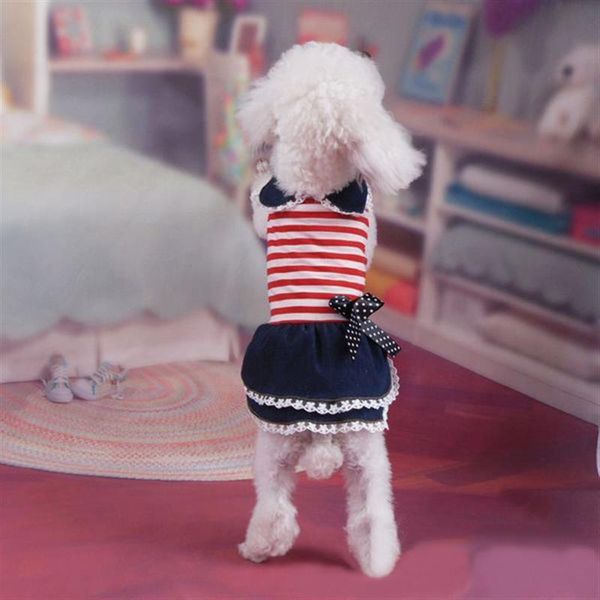 

dog apparel summer cloth cotton lace bownot princess dress denim skirt xs-l clothes for dogs puppy tutu dresses small pet supplies