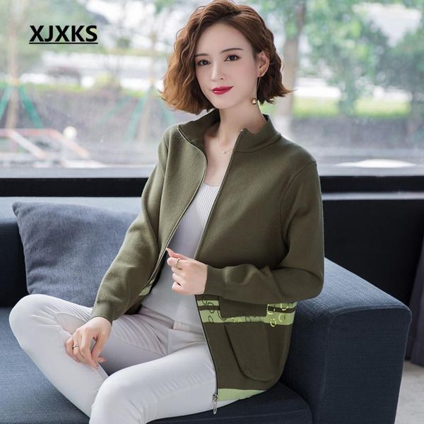 

women stand-up collar jacket 2021 autumn winter cashmere knitted sweater cardigan zipper coat women's jackets, Black;brown