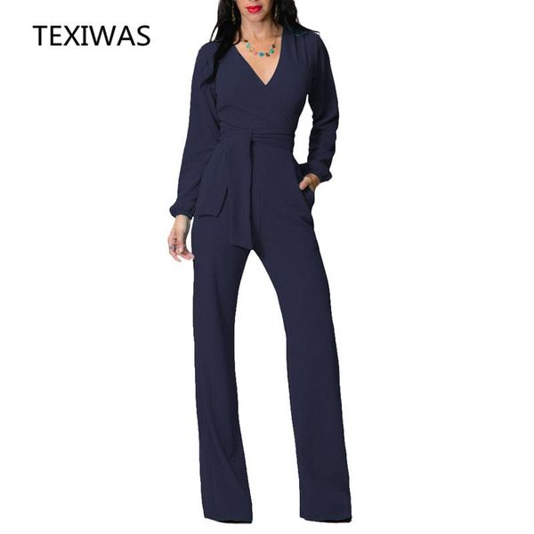 

women's jumpsuits & rompers texiwas 2021 spring and autumn multi-color slim pocket belt decorative jumpsuit long-sleeved v-neck zipper, Black;white