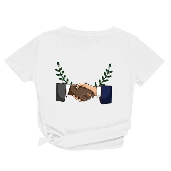 

women's t-shirt 2021 summer t-shirts peace print casual loose round neck short sleeve victory female camiseta mujer, White