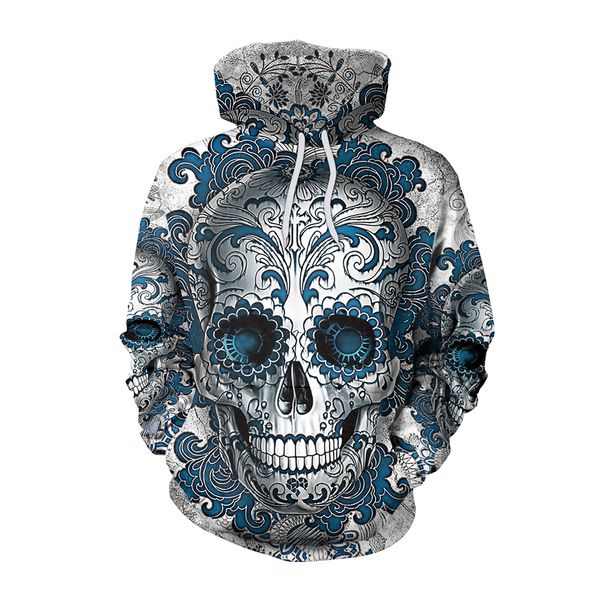 

couple hoodie long sleeve skull flower pattern 3d high definition printing leisure fashion spring and autumn trend, Black
