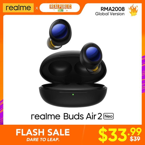 

headphones & earphones original realme buds air 2 neo tws earphone anc 28 hours of playtime super low 88ms latency wireless fast charg