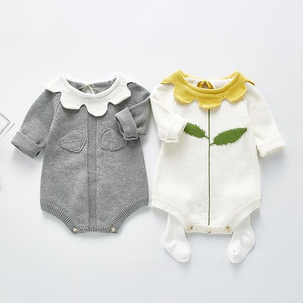 

jumpsuits autumn winter baby girl leaf rompers lotus collar long sleeves born, Blue