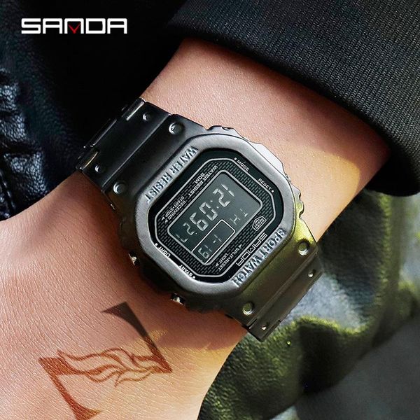 

wristwatches fashion trend men's business watch outdoor sports personality square digital electronic, Slivery;brown
