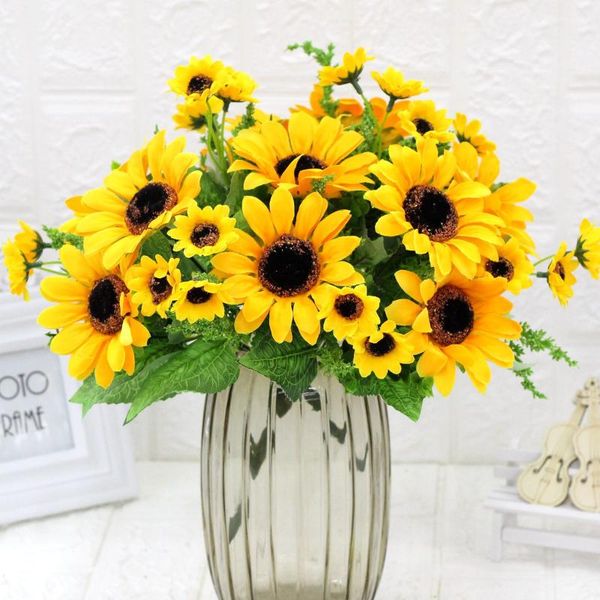 

decorative flowers & wreaths 13 heads yellow silk sunflower artificial 7 branch/bouquet for home office party garden el wedding decoration