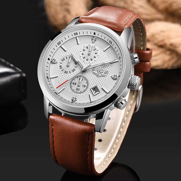 

watches men lige brand luxury white fashion chronograph male sport waterproof full steel quartz clock relogio masculino 210527, Slivery;brown