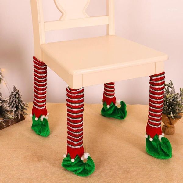

1pc elf striped dining table leg chair foot protective cover christmas decor1