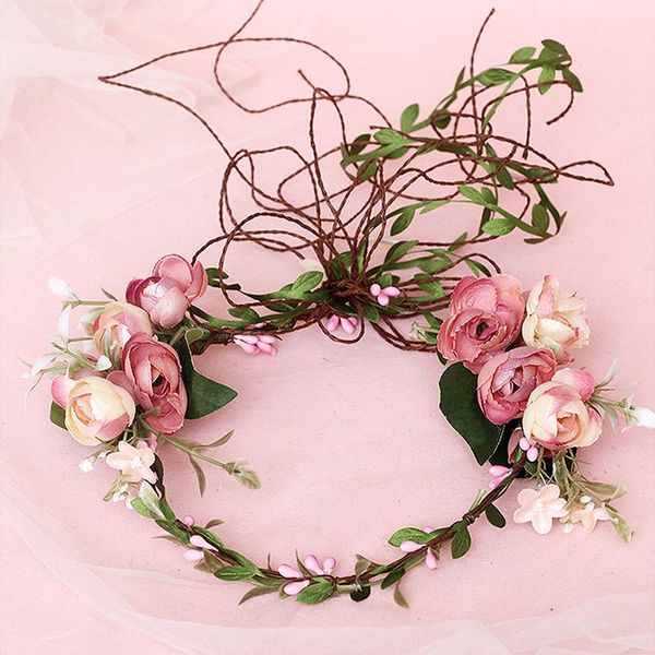 

decorative flowers & wreaths bride camellia floral crown fashion artificial flower headband women girls garlands hairband wedding party trav