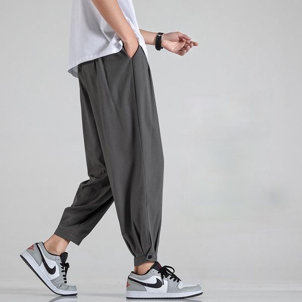 

men's pants men clothing 2021 summer ice silk light and thin nine-point loose large size casual sports harem, Black