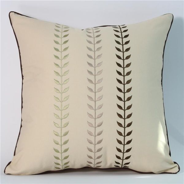 

american luxury cotton embroidery leaves cushion cover square nordic beige sofa waist pillowcase living room pillow cushion/decorative
