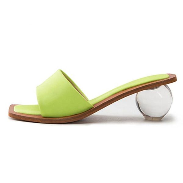 

clear glass ball heels slippers women crystal round heel sandals square toe fancy trends shoes, Black