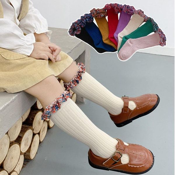 

socks candy color girls with lace cotton breathable soft children sock knee hight spanish infant baby long, Pink;yellow