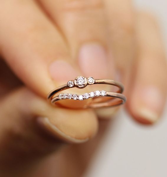 

au750 simple rose gold diamond zircon women's engagement ring, Silver