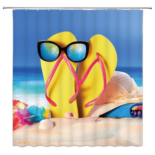 

beach shower curtain fashionable shell vacation travel polyester bathroom set with hooks,blue
