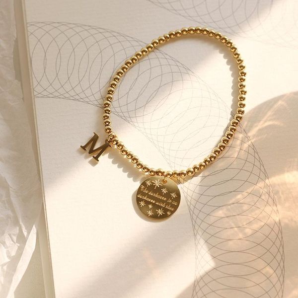 

charm bracelets 100% stainless steel stars tag bracelet for women metal letter beads chain on hands mirror polished gold color, Golden;silver