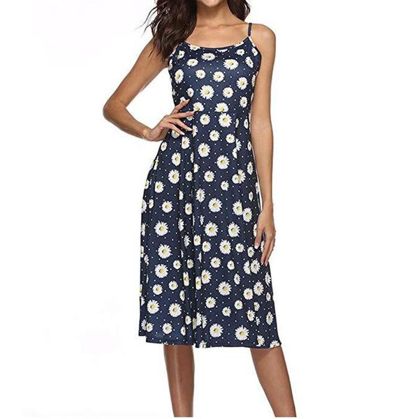 

casual dresses for women's summer print design suspender sleeveless ladies medium length dress vestidos mujer verano, Black;gray