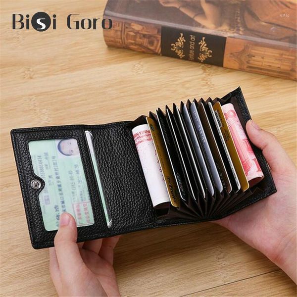 

men genuine leather wallet business card holder bank id small coin purse mini wallets1, Red;black