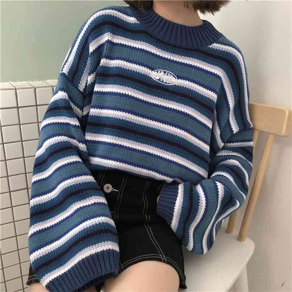 

women autumn casual oversized sweaters harajuku o neck drop shoulder batwing sleeve knitted jumper student loose cute sweater 210806, White;black