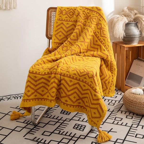 

blankets soft throw blanket mustard yellow grey ivory tribal pattern travel 130x160cm home sofa chair couch bed 50"x62"