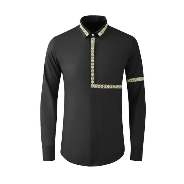 Algodão de Alta Qualidade Algodão Camisas Alta Qualidade Manga Longa Lace Bordado Casual Mens Vestido Camisas Moda Slim Fit Camisas