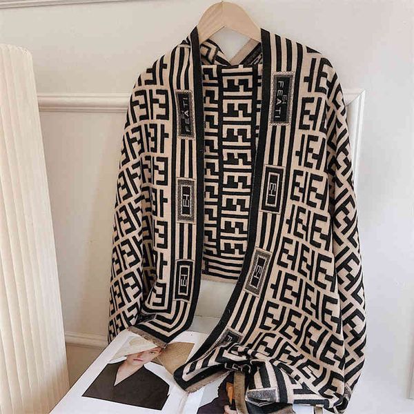 

shawl imitation cashmere scarf for women 2021 autumn and winter et letter long warm versatile middle-aged elderly mothers, Blue;gray