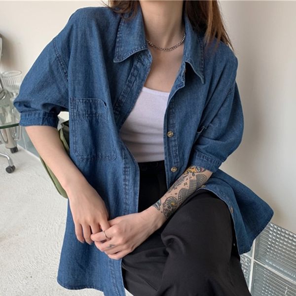 

women's blouses & shirts new fashion all-match loose design pocket short-sleeved shirt ladies summer single-breasted solid col, White