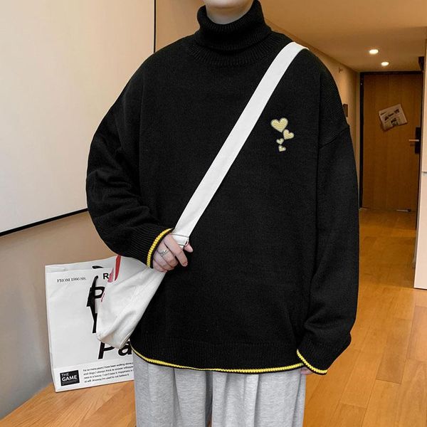 

men's sweaters hong kong style model trend loose high neck all-match casual lazy base sweater, White;black