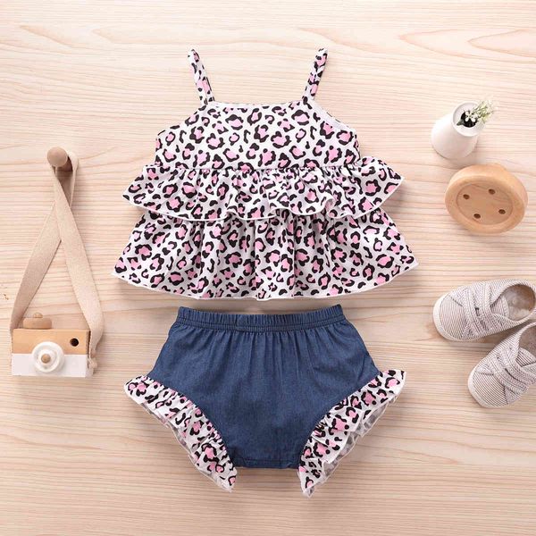 

fashion baby clothes suit born leopard print suspender shorts summer girl 2-piece 210515, White
