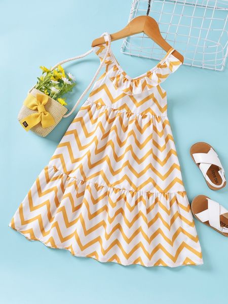

toddler girls chevron print ruffle trim dress she, Red;yellow