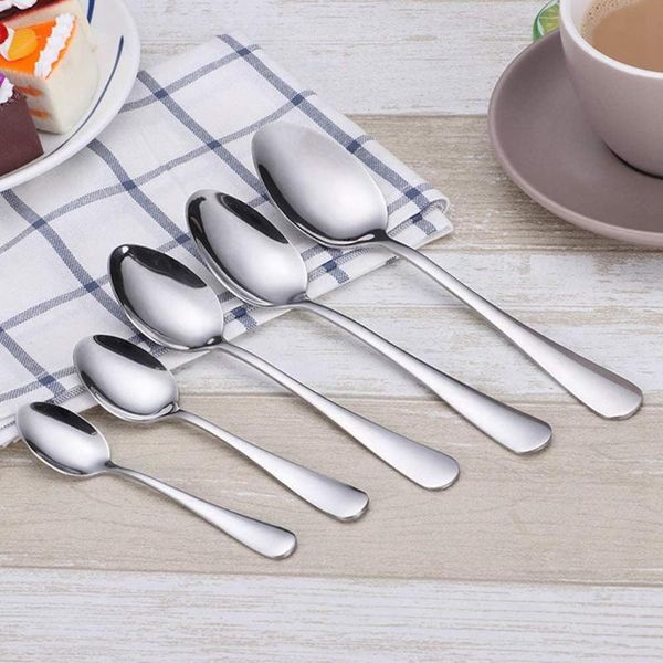 

stainless steel coffee teaspoon dinner spoon set ice cream sundae tea spoons dessert stirring soup tablespoon scoop 12pcs