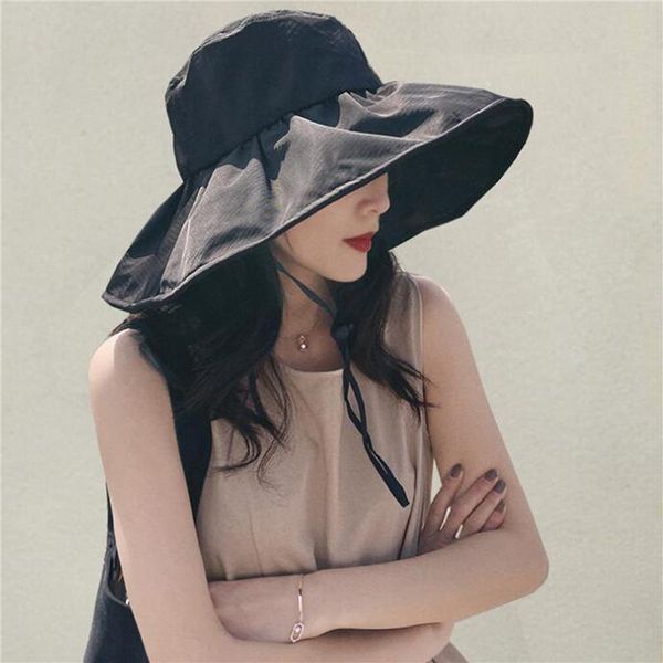 

wide brim hats summer thin sun protection for women ladies korean big fisherman hat sunshade black gum 2021, Blue;gray