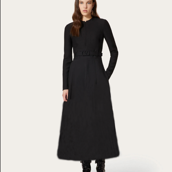 

casual dresses 2021 fall runway style round neck long sleeve belt slim fit temperament mid-length black dress women's clothing, Black;gray