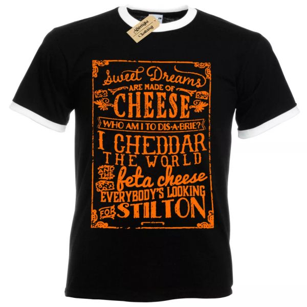

cheese t shirt man ringer sweet dreams are cheddar brie fans gift, White;black